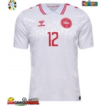 Camisa de Futebol Dinamarca Kasper Dolberg #12 Equipamento Secundário Europeu 2024 Manga Curta